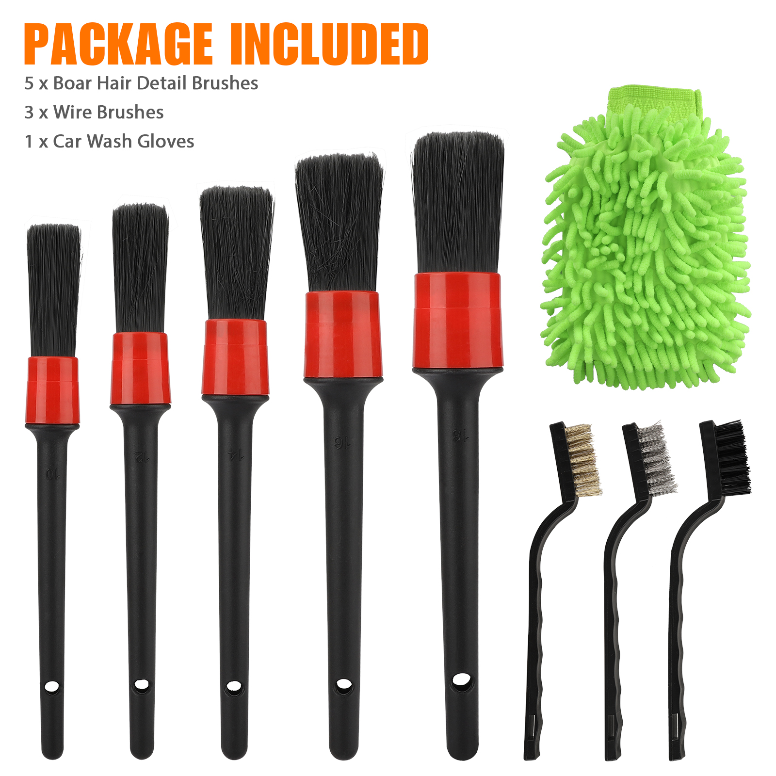 9PCS Auto Car Detailing Brush Kit Boar Hair Vehicle Interior Wheel