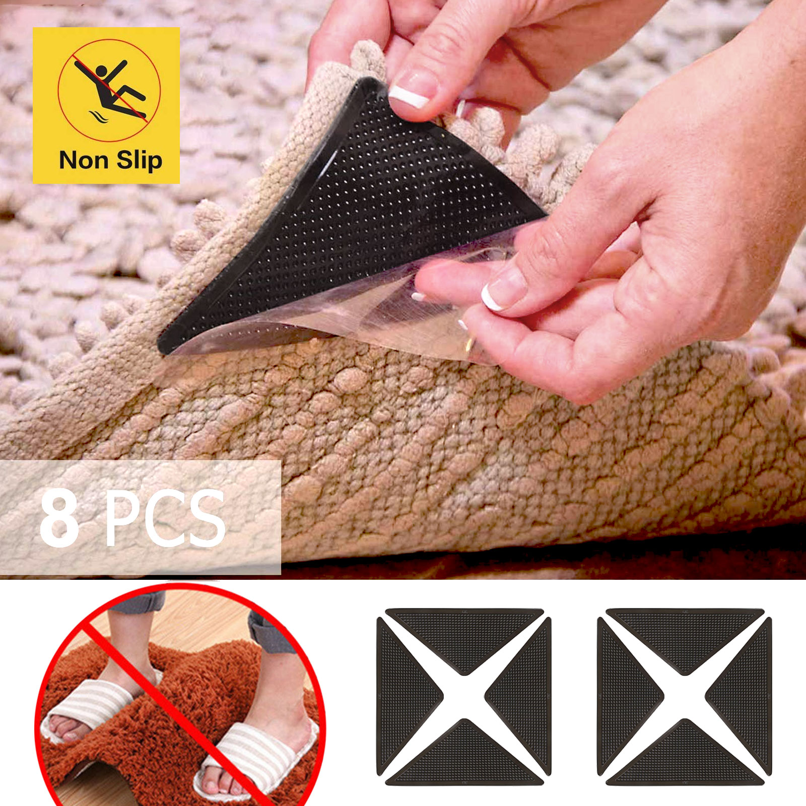 8Pcs  Rug Carpet Mat Grippers Non Slip Anti-skid Washable Reusable Grips Pads US 