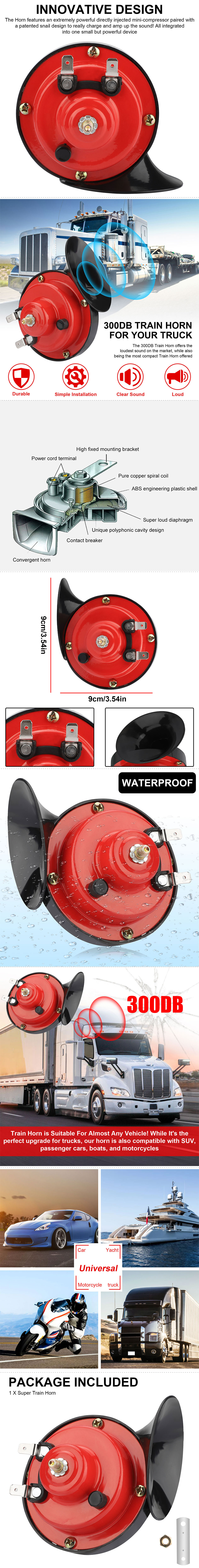 12V 300DB Super Loud Train Horn Waterproof for Motorcycle Car
